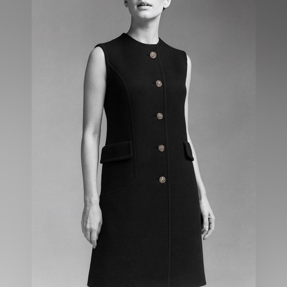 Vintage BANFF Gianni Ferri Inky Black Wool Dress Size 16 Classy Jackie O - Picture 1 of 4